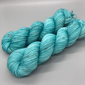 Hand Dyed Yarn, Superwash Merino wool, Light Teal, Brown Lightly Speckled Yarn, Fingering Weight, Sport, DK, Worsted Weight - Robin Eggs