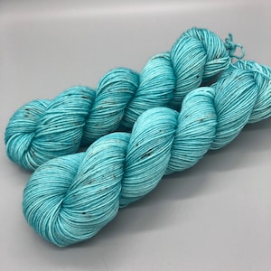 Hand Dyed Yarn, Superwash Merino wool, Light Teal, Brown Lightly Speckled Yarn, Fingering Weight, Sport, DK, Worsted Weight - Robin Eggs