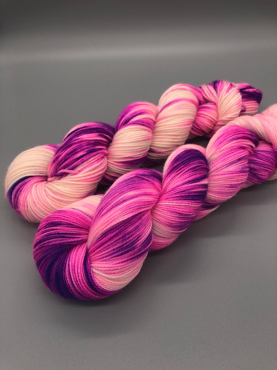Hand Dyed Yarn, Superwash Merino wool, Pink, Purple, White, Fingering Weight, Sport, DK, Worsted Weight - Pink Lady