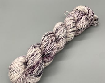 Hand Dyed Yarn, 100% Superwash Merino Wool, DK Weight , White, Eggplant Purple, Black Speckles - 231yds per skein - Inked