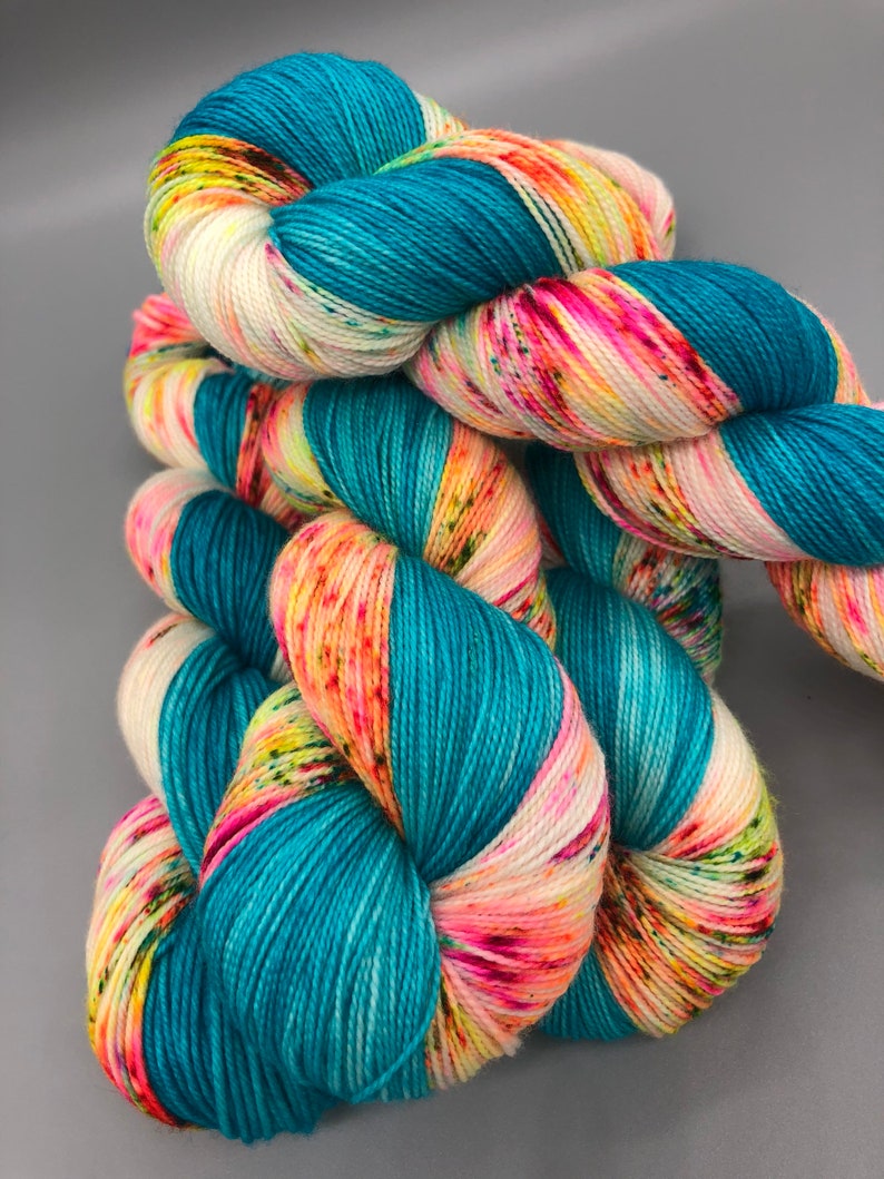 Hand Dyed Yarn Superwash Merino wool Turquoise Fluorescent Etsy