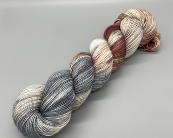 Hand Dyed Yarn, Superwash 75% Merino Wool, 25 Nylon Fingering Weight, Browns, Grays - 463yds per skein - Rustic Atmosphere