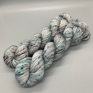 Hand Dyed Yarn, Superwash Merino wool, Grey, Teal, Aqua, Brown Speckles, Fingering Weight, Sport, DK, Worsted Weight - Whisper Woods