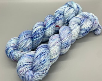 Hand Dyed Yarn, Superwash Merino wool, Blue, Pink, White, Fingering Weight, Sport, DK, Worsted Weight, Speckled - Raindrop