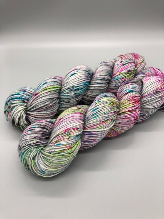 Hand Dyed Yarn, Superwash Merino wool, Gray base, Speckled, Fingering Weight, Sport, DK, Worsted Weight - Disco Nights