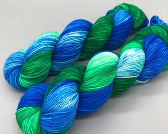 Hand Dyed Yarn, Superwash Merino wool, Blue, Green, White Variegated Yarn, Fingering Weight, Sport, DK, Worsted Weight - Planet Earth