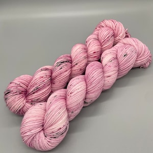 Hand Dyed Yarn, Superwash Merino wool, Pink, Green Speckled, Fingering Weight, Sport, DK, Worsted Weight - Peonies