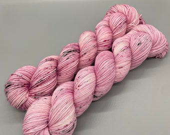 Hand Dyed Yarn, Superwash Merino wool, Pink, Green Speckled, Fingering Weight, Sport, DK, Worsted Weight - Peonies