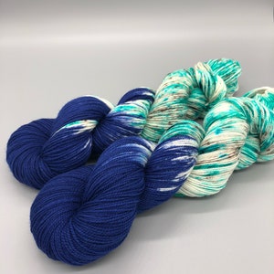 Hand Dyed Yarn, Superwash Merino wool, Blue, Aqua, Brown, White, Fingering Weight, Sport, DK, Worsted Weight - Ocean Waves