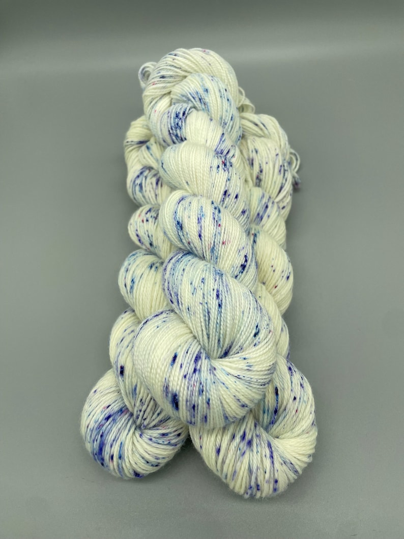 Hand Dyed Yarn, Superwash Merino wool, Blue, Purple, Speckled Fingering Weight, Sport, DK, Worsted Weight Violets image 2