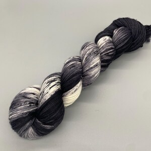 Hand Dyed Yarn, 100% Superwash Merino Wool, Worsted Weight, Black, Gray, White,  Speckles - 218yds per skein - Midnight Moon