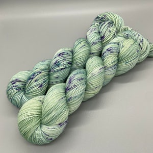 Hand Dyed Yarn, Superwash Merino wool, Sage Green, Blue, Purple Speckled Yarn, Fingering, DK, Sport, Worsted Weight - In Bloom