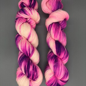 Hand Dyed Yarn, Superwash Merino wool, Pink, Purple, White, Fingering Weight, Sport, DK, Worsted Weight - Pink Lady image 5