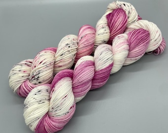 Hand Dyed Yarn, Superwash Merino wool, Pink, White, Silver Grey, Speckled Yarn, Fingering Weight, DK, Sport, Worsted Weight - Sweet Nothings
