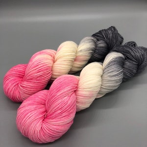 Hand Dyed Yarn, Superwash Merino wool, Pink, White, Gray, Fingering Weight, Sport, DK, Worsted Weight - Dorm Room