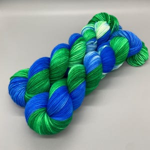 Hand Dyed Yarn, Superwash Merino wool, Blue, Green, White Variegated Yarn, Fingering Weight, Sport, DK, Worsted Weight - Planet Earth
