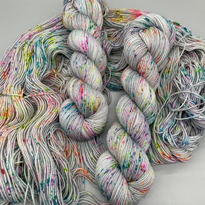 Hand Dyed Yarn, Superwash Merino wool, Gray base, Rainbow Speckles, Fingering Weight, Sport, DK, Worsted Weight Its Time to Party image 3