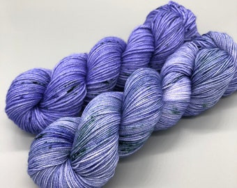 Hand Dyed Yarn, Superwash Merino wool, Purple, Green Speckled, Fingering Weight, Sport, DK, Worsted Weight - Lavender Fields