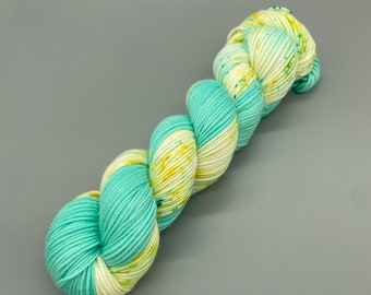 Hand Dyed Yarn, 100% Superwash Merino Wool, DK Weight, Aqua, White, Yellow, Aqua Speckles - 231yds per skein - The Ships a Sailing