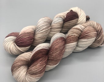 Hand Dyed Yarn, Superwash Merino wool, Brown, Tan, Light Grey Variegated Yarn, Fingering Weight, Sport, DK, Worsted  - Rustic Atmosphere