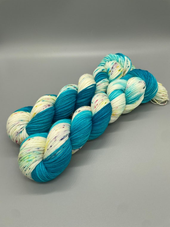 Hand Dyed Yarn Superwash Merino Wool Blue Speckled Yarn