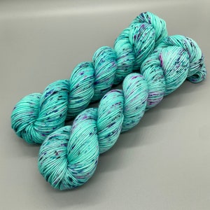 Hand Dyed Yarn, Superwash Merino wool, Aqua, Pink, Blue, Black Speckled Yarn, Fingering Weight, Sport, DK, Worsted Weight - Mermaid Tales
