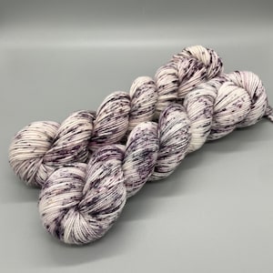 Hand Dyed Yarn, Superwash Merino wool, Deep Purple, Black, White, Fingering Weight, Sport, DK, Worsted Weight, Speckled - Inked