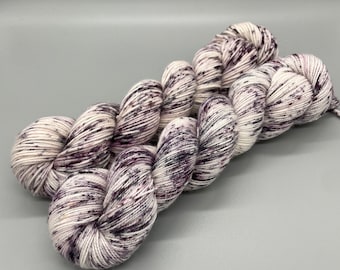 Hand Dyed Yarn, Superwash Merino wool, Deep Purple, Black, White, Fingering Weight, Sport, DK, Worsted Weight, Speckled - Inked