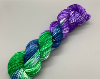 Hand Dyed Yarn, 100% Superwash Merino Wool, DK weight, Blue, Purple, Green - 231yds per skein - Northern Lights