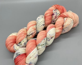 Hand Dyed Yarn, Superwash Merino wool, Blue, Peach, White, Speckles, Fingering, Sport, DK, Worsted, Lightly Speckled - Is it Spring Yet