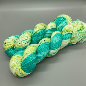 Hand Dyed Yarn, Superwash Merino wool, Aqua, Yellow, White,Speckled Yarn, Fingering Weight, DK, Sport, Worsted Weight - The Ships a Sailing