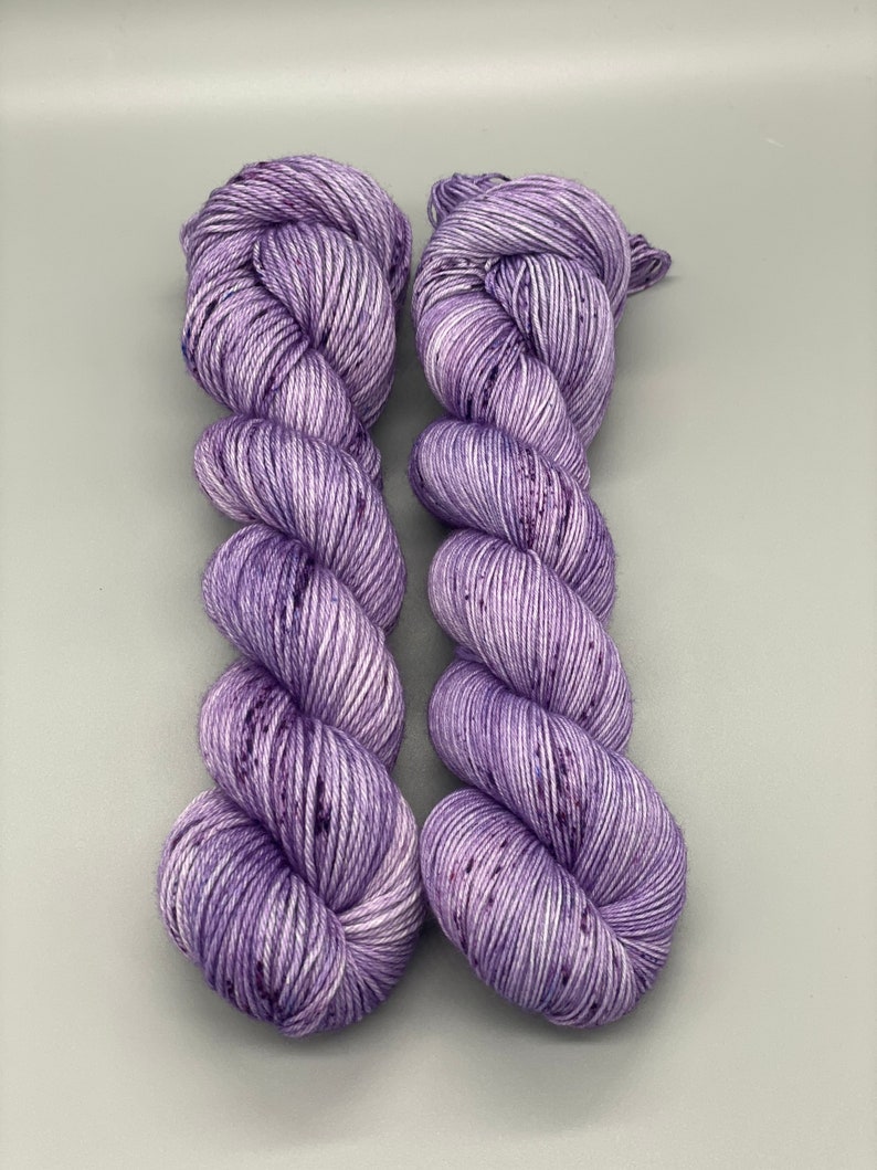 Hand Dyed Yarn, Superwash Merino wool, Purple, Lightly Speckled Yarn, Fingering Weight, Sport, DK, Worsted Weight Purple Rain image 2