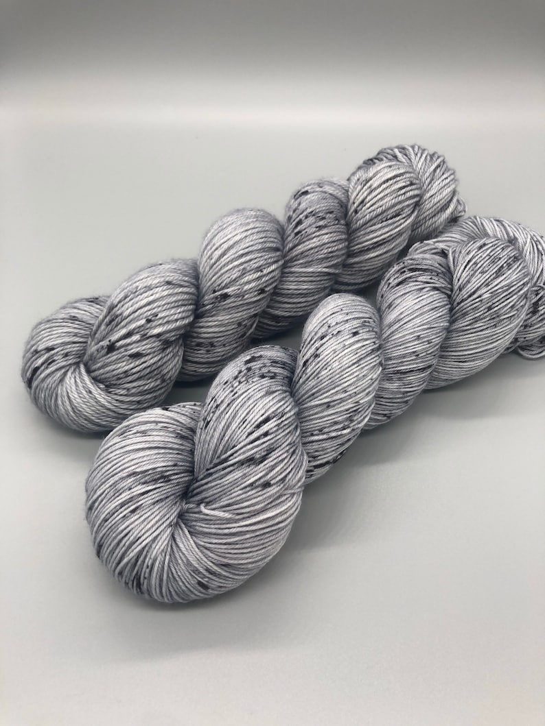 Hand Dyed Yarn, Superwash Merino wool, Gray base, Speckled, Fingering Weight, Sport, DK, Worsted Weight A Walk in the Night image 1