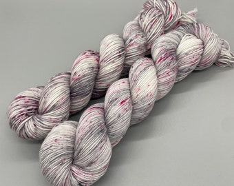 Hand Dyed Yarn, Superwash Merino wool, Gray, Pink, Speckled Fingering Weight, DK, Sport, Worsted Weight - Pinky Swear