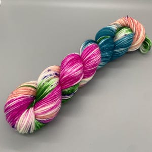 Hand Dyed Yarn, 100% Superwash Merino Wool, Worsted Weight, Pink, Peach, Blue, Green, Purple - 218yds per skein - Island Beauty