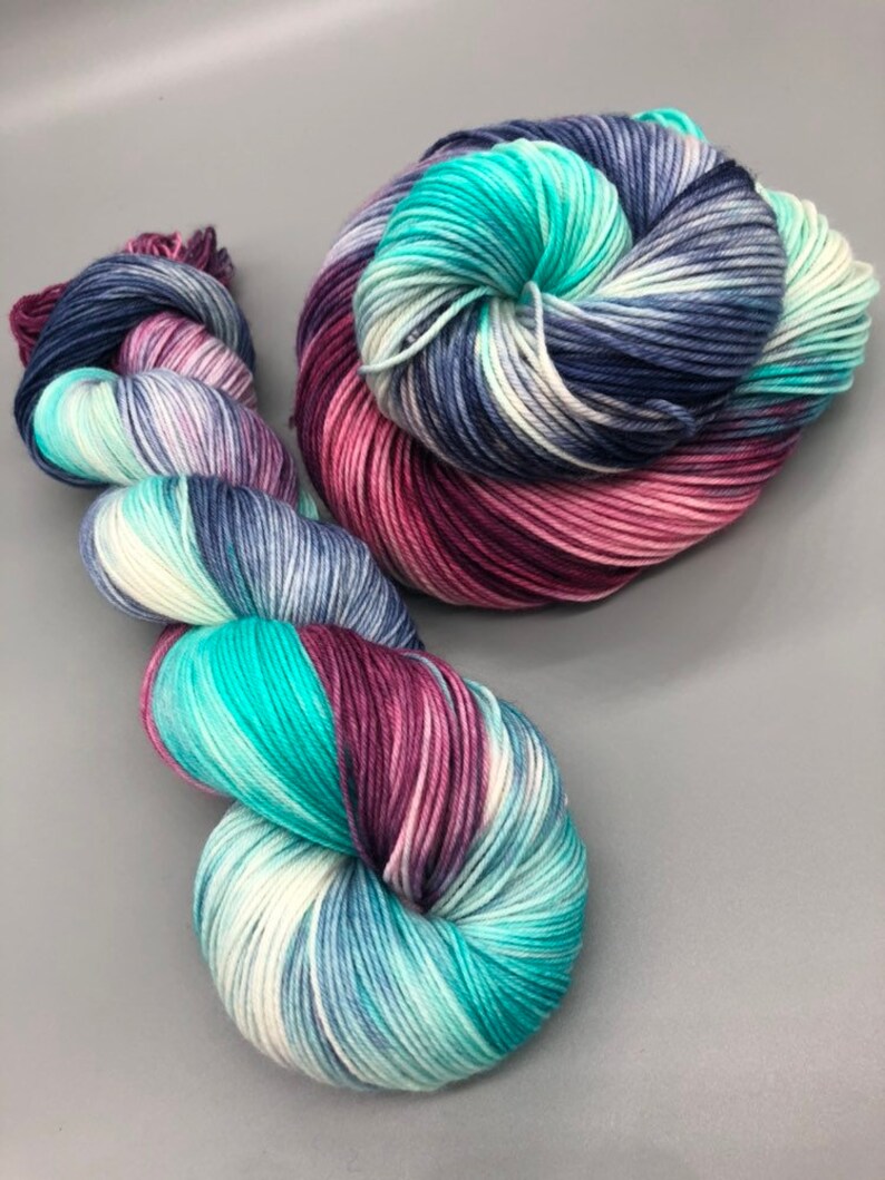 Hand Dyed Yarn Superwash Merino Wool Aqua Navy Pink Etsy