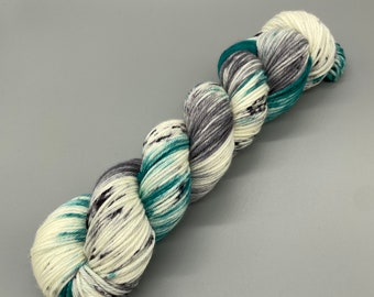 Hand Dyed Yarn, 100% Superwash Merino, Worsted Weight, Teal, Gray, White, Black speckles - 218yds per skein - Cold as Ice