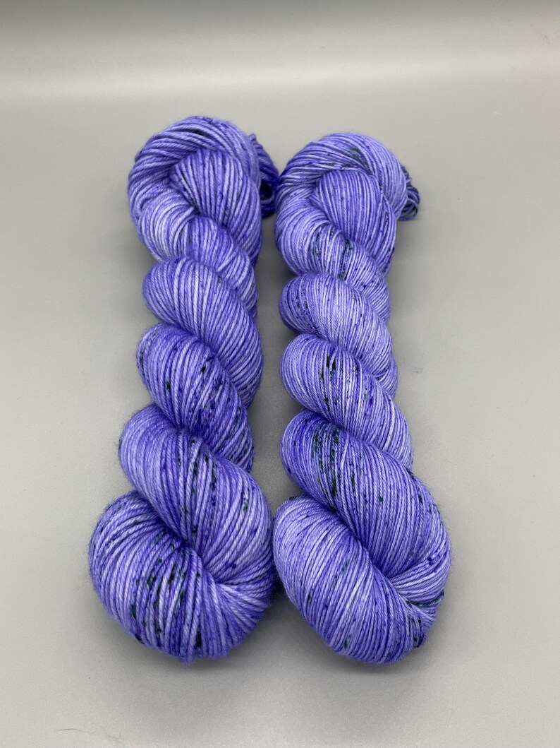 Hand Dyed Yarn, Superwash Merino wool, Purple, Green Speckled, Fingering Weight, Sport, DK, Worsted Weight - Lavender Fields image 2