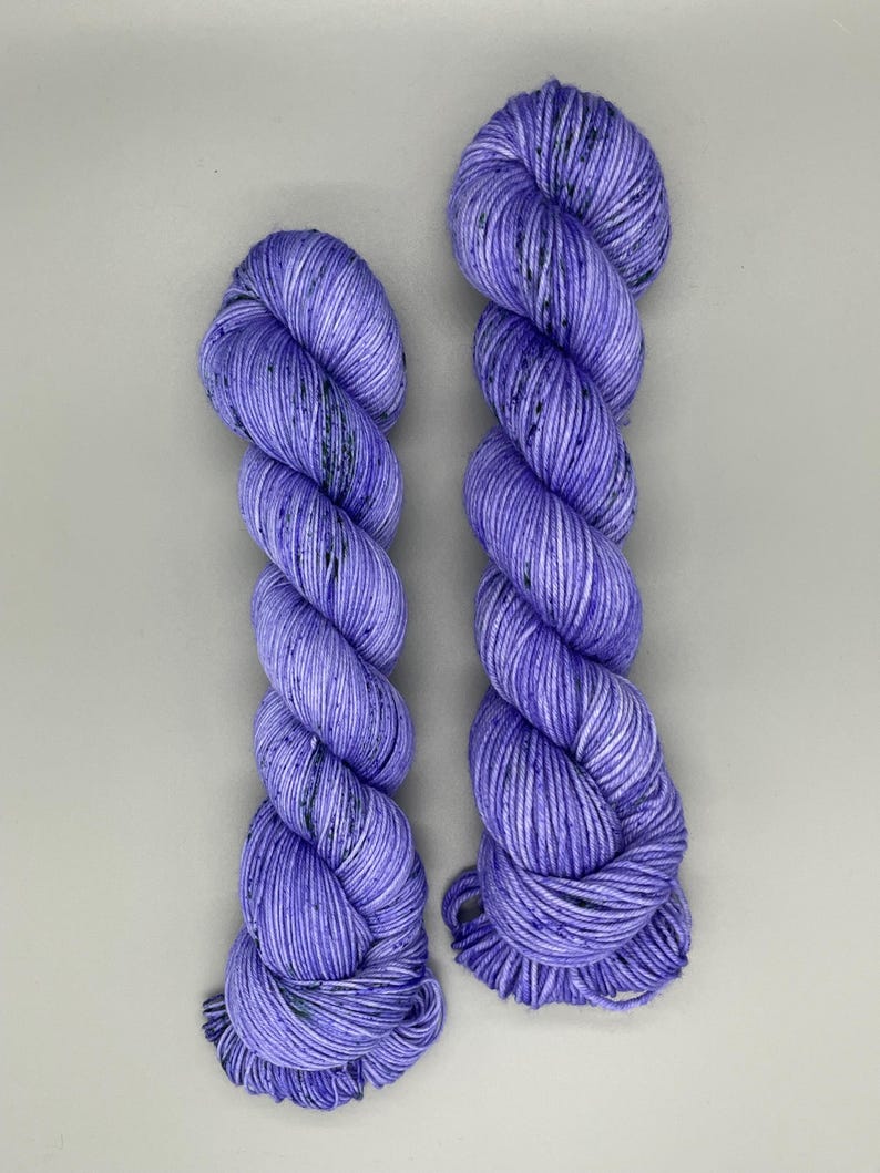 Hand Dyed Yarn, Superwash Merino wool, Purple, Green Speckled, Fingering Weight, Sport, DK, Worsted Weight - Lavender Fields image 3