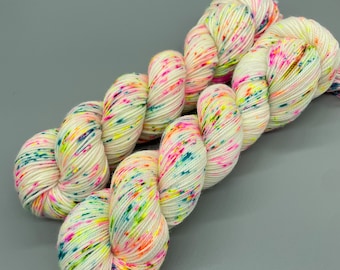 Hand Dyed Yarn, Superwash Merino wool, Fluorescent Speckled Yarn, Fingering Weight, Sport, DK, Worsted Weight - Neon Lights