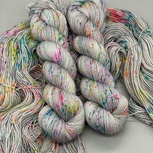 Hand Dyed Yarn, Superwash Merino wool, Gray base, Rainbow Speckles, Fingering Weight, Sport, DK, Worsted Weight Its Time to Party image 5