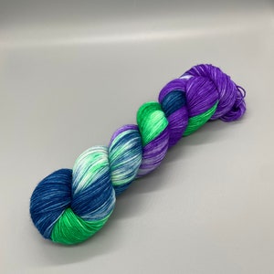 Hand Dyed Yarn, 75% Superwash Merino Wool, 25 Nylon Fingering, Purple, Blue, Green 463yds per skein Northern Lights image 1