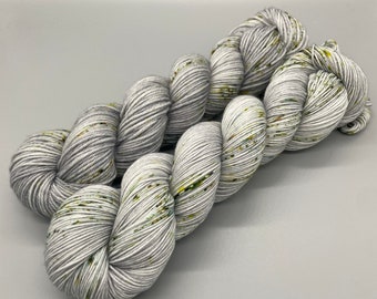 Hand Dyed Yarn, Superwash Merino wool, Gray base, Green, Speckled, Fingering Weight, Sport, DK, Worsted Weight - Misty Mornings