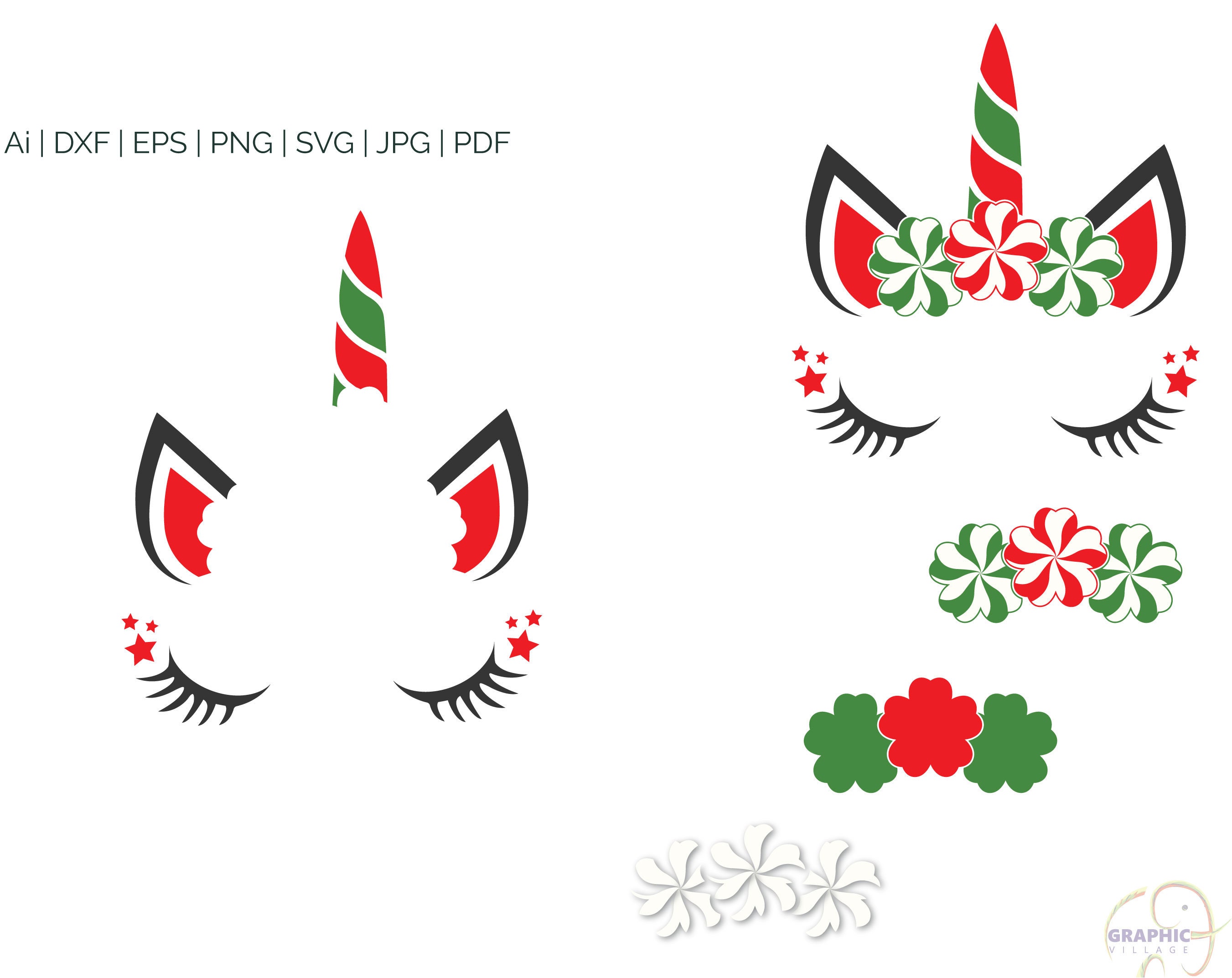 Christmas Unicorn SVG EPS. Vector Clipart Digital Silhouette - Etsy