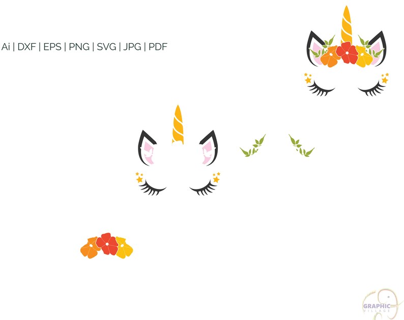 Download Flower unicorn SVG EPS. Vector Clipart Digital Silhouette and | Etsy