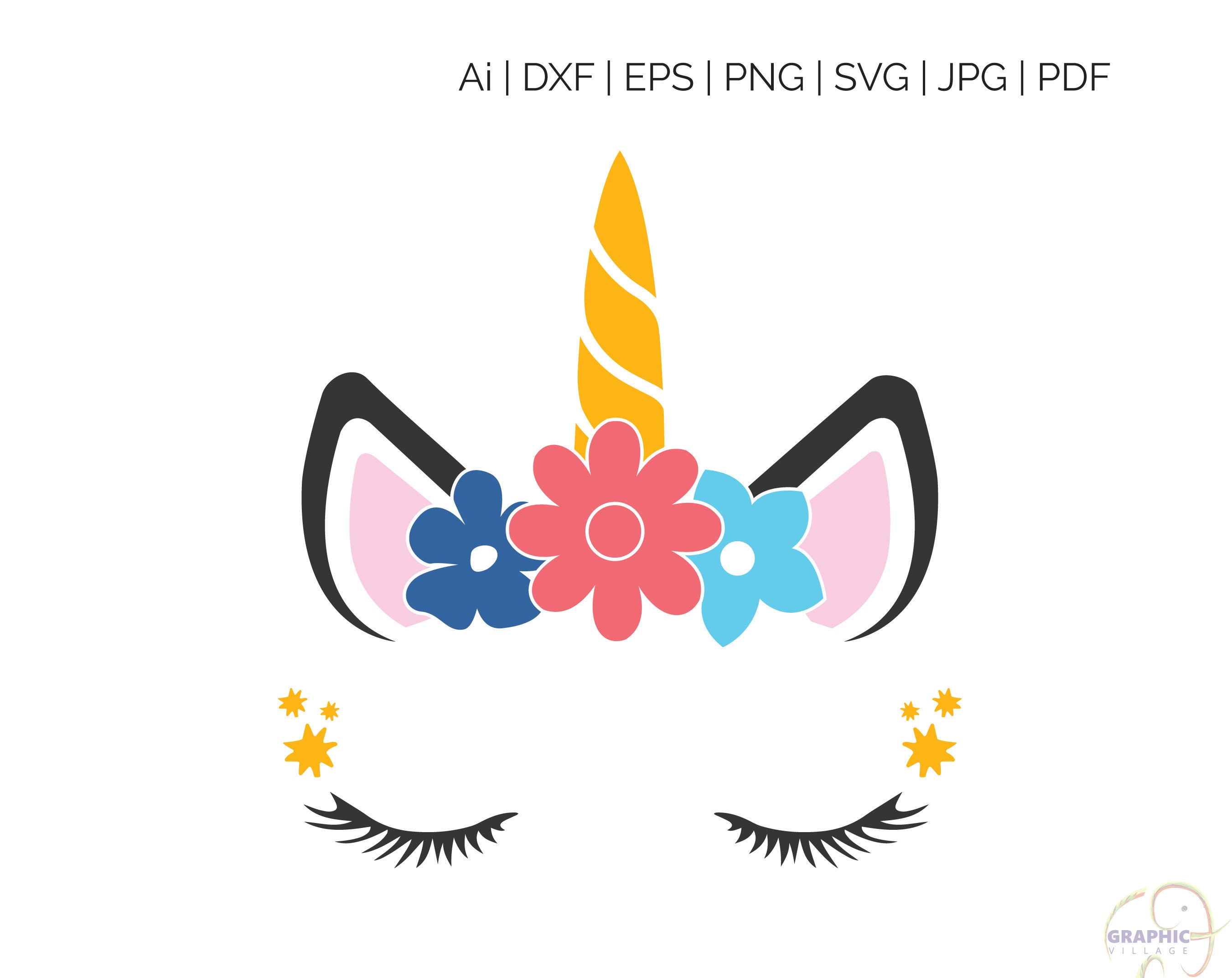 Unicorn SVG unicorn face floral svg Digital Silhouette and | Etsy