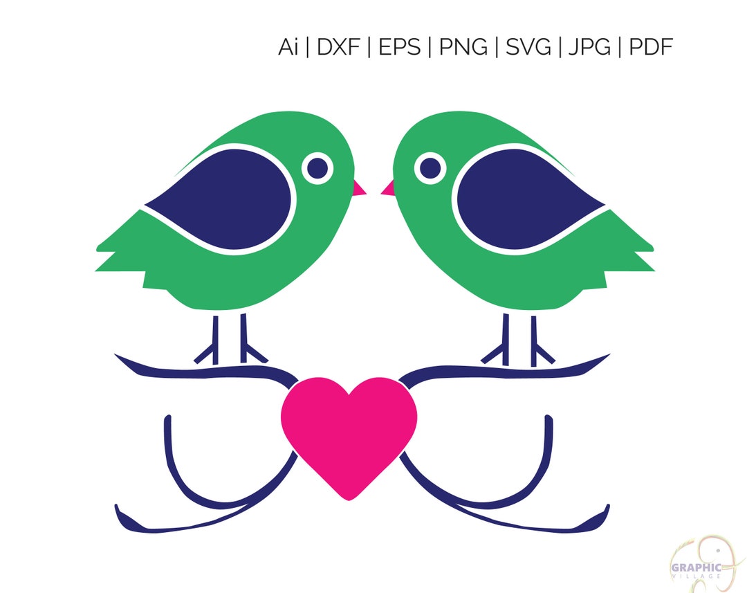 Love Birds SVG, Digital Silhouette and Cricut Cut Cutting File, Love