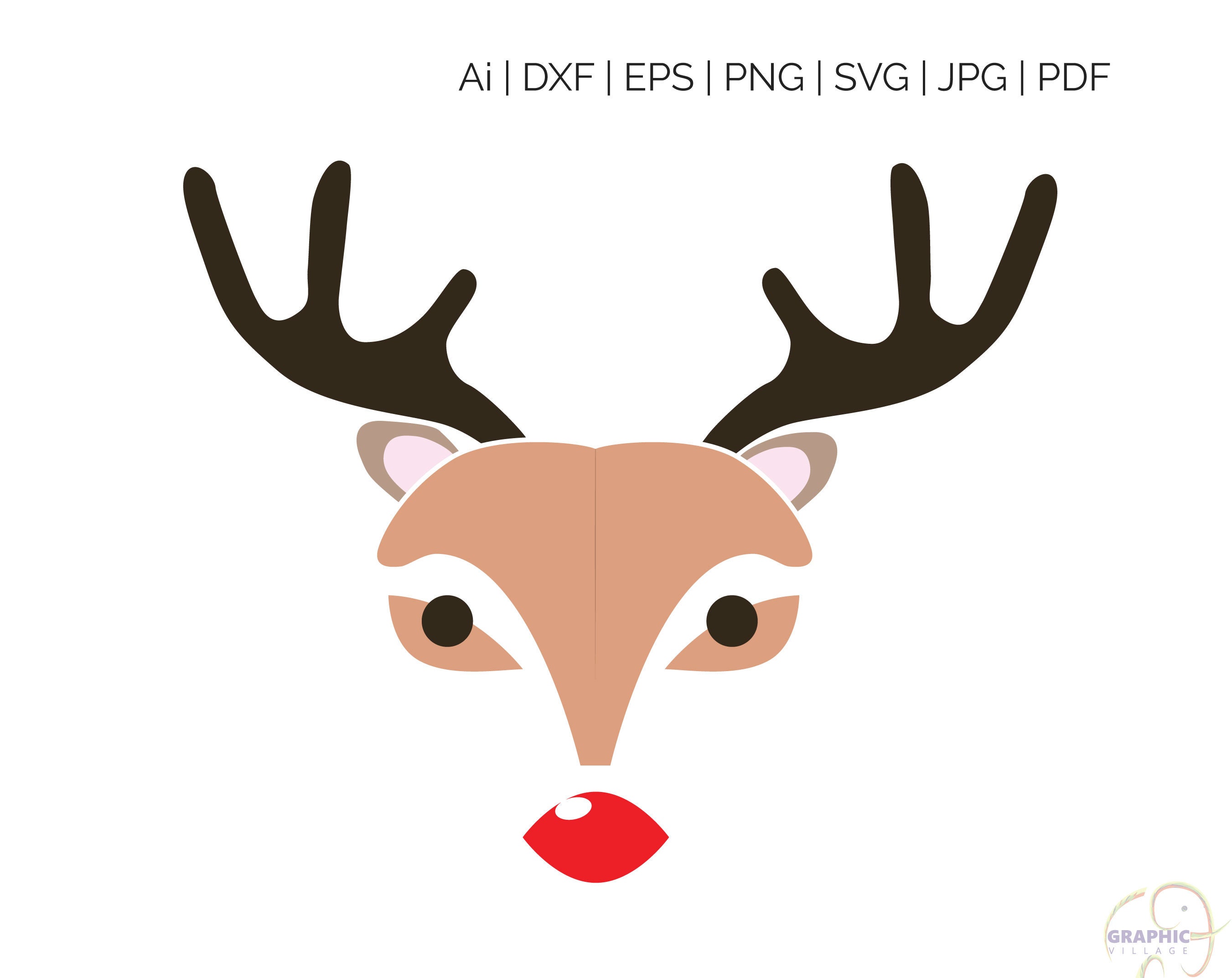 Download Cute Reindeer Face SVG Digital Silhouette and cricut Cut ...