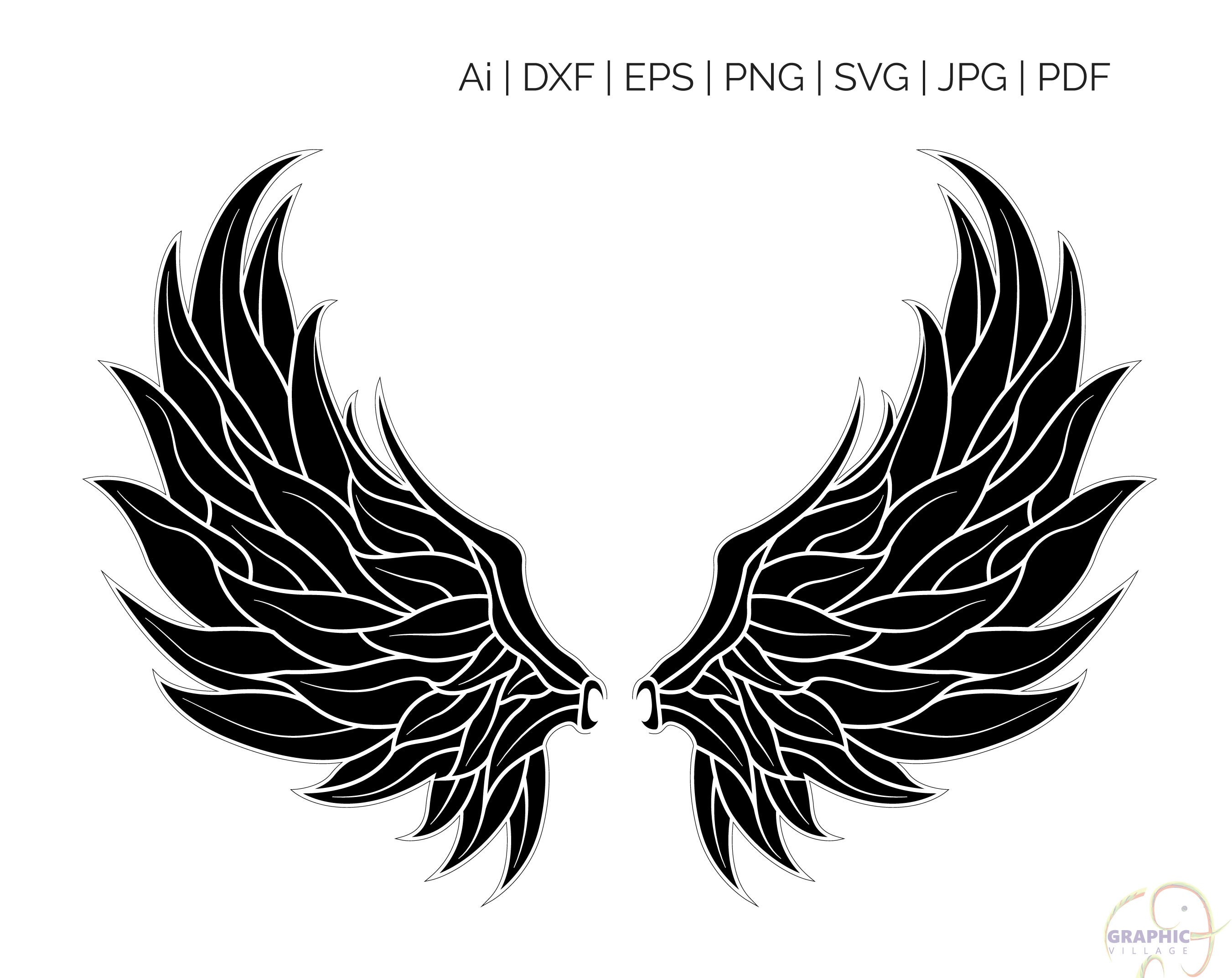 Download Angle wings drawing feathers SVG Silhouette and cricut Cut | Etsy