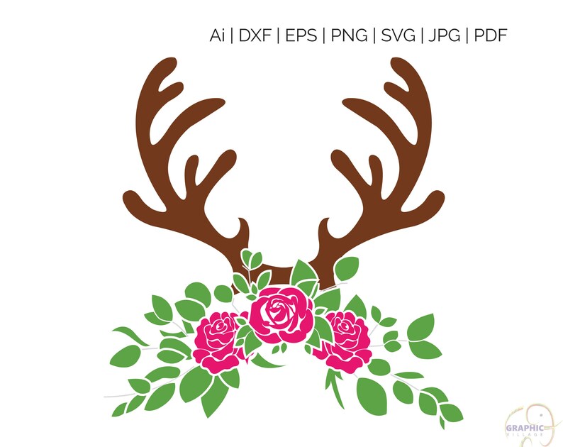 Download Floral Antler SVG EPS. Vector Clipart Digital Silhouette ...